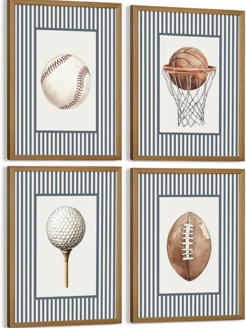 Vintage Sports Wall Art for Kids Room | Canvas Prints Set of 4 | Baseball